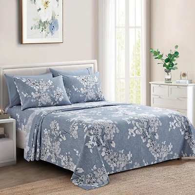 Ensemble de literie Marina Décoration ultra douce et soyeuse, imprimée, en rayonne de bambou, toutes saisons, avec taies d'oreiller, motif floral romantique délavé à l'encre