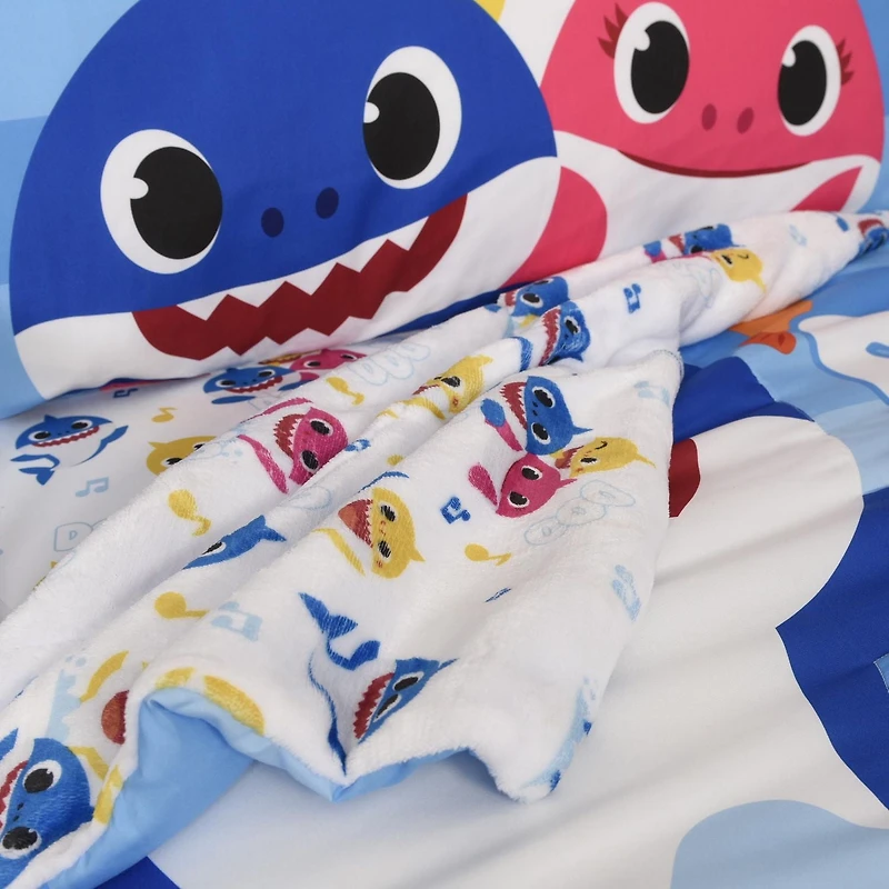 Baby Shark 3 Piece Toddler Bedding Set with Reversible Comforter, Fitted Sheet and Pillowcase