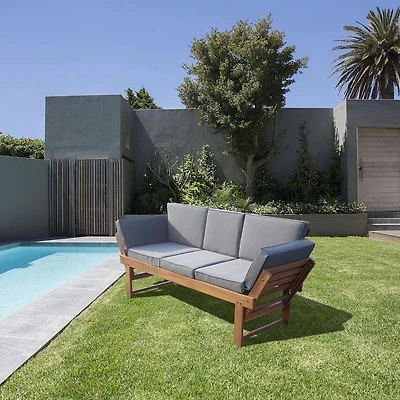 Deko Living Banc de patio/chaise longue d'extérieur en bois d'acacia avec table centrale rabattable et panneaux latéraux