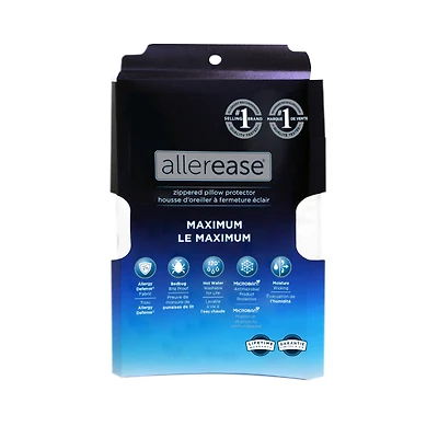AllerEase Maximum Protège-oreiller housse, Queen – À glissière, barrière contre les allergènes et les punaises de lit