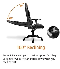 Chaise de gaming Cougar Armor Elite - Cuir PVC avec dossier inclinable jusqu'à 160º, accoudoirs 2D réglables et mécanisme d'inclinaison ajustable, coussins pour la tête et les lombaires