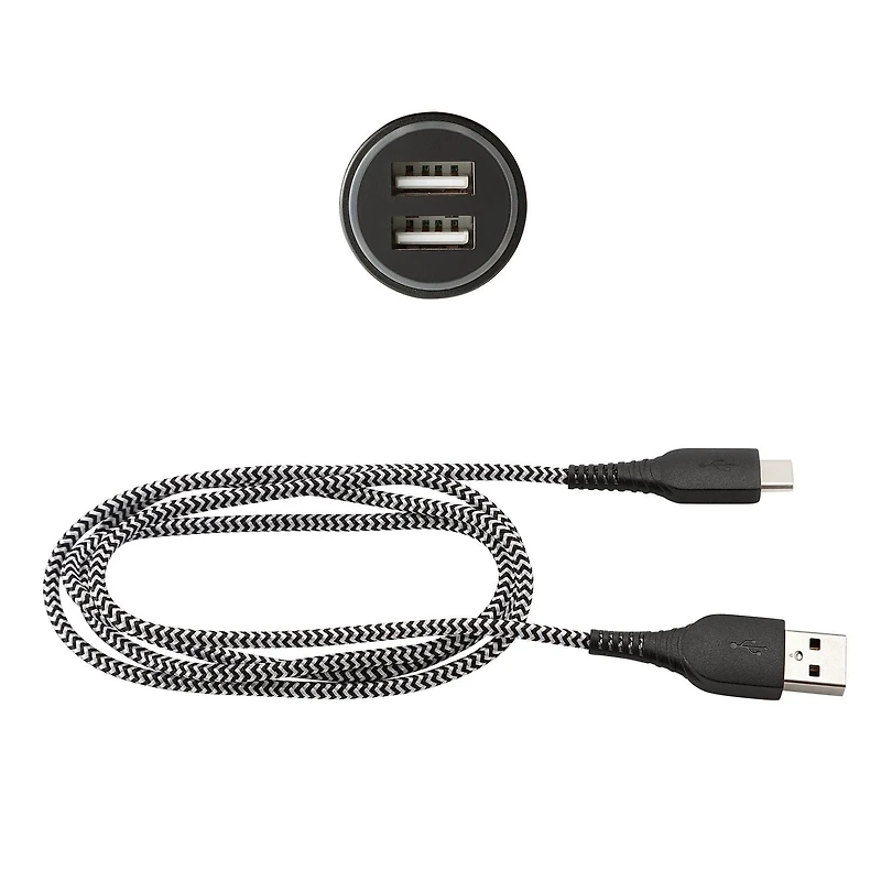 Trousse de chargement à double port pour la voiture avec câble USB-C vers USB de 0,9 m (3 pi) blackweb (Noir)