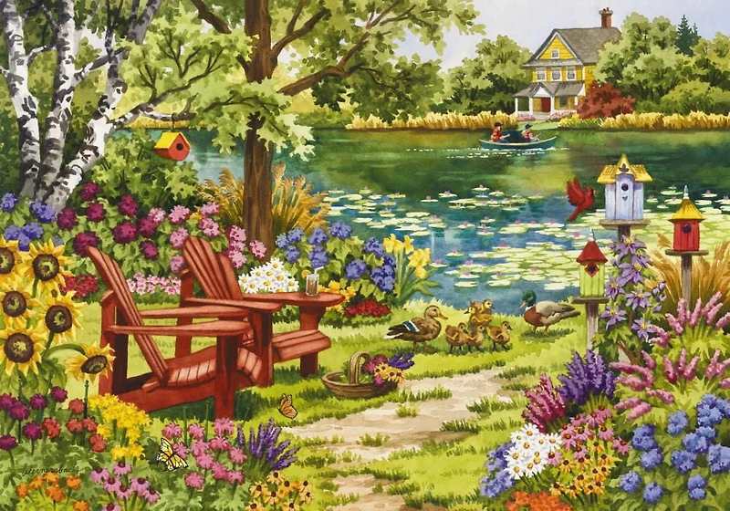 Artiste : Nancy Wernersbach - Puzzle de 2000 pièces - Jardin au bord du lac
