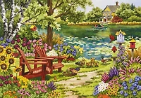 Artiste : Nancy Wernersbach - Puzzle de 2000 pièces - Jardin au bord du lac
