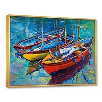 Designart Three Boats In The Harbor FLOAT FRAME WALL ART