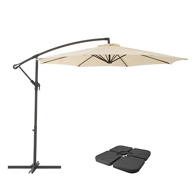 CorLiving 9.5ft Tilting Cantilever Outdoor Patio Umbrella with Steel Frame, 8 Support Arms, and Base Weights Included