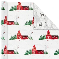 Paquet de papier d'emballage Hallmark des fêtes, motif rustique de Noël (Paquet de 3, 120 pieds carrés au total), motif écossais, ferme, camionnette rouge, orignal, paysage boisé