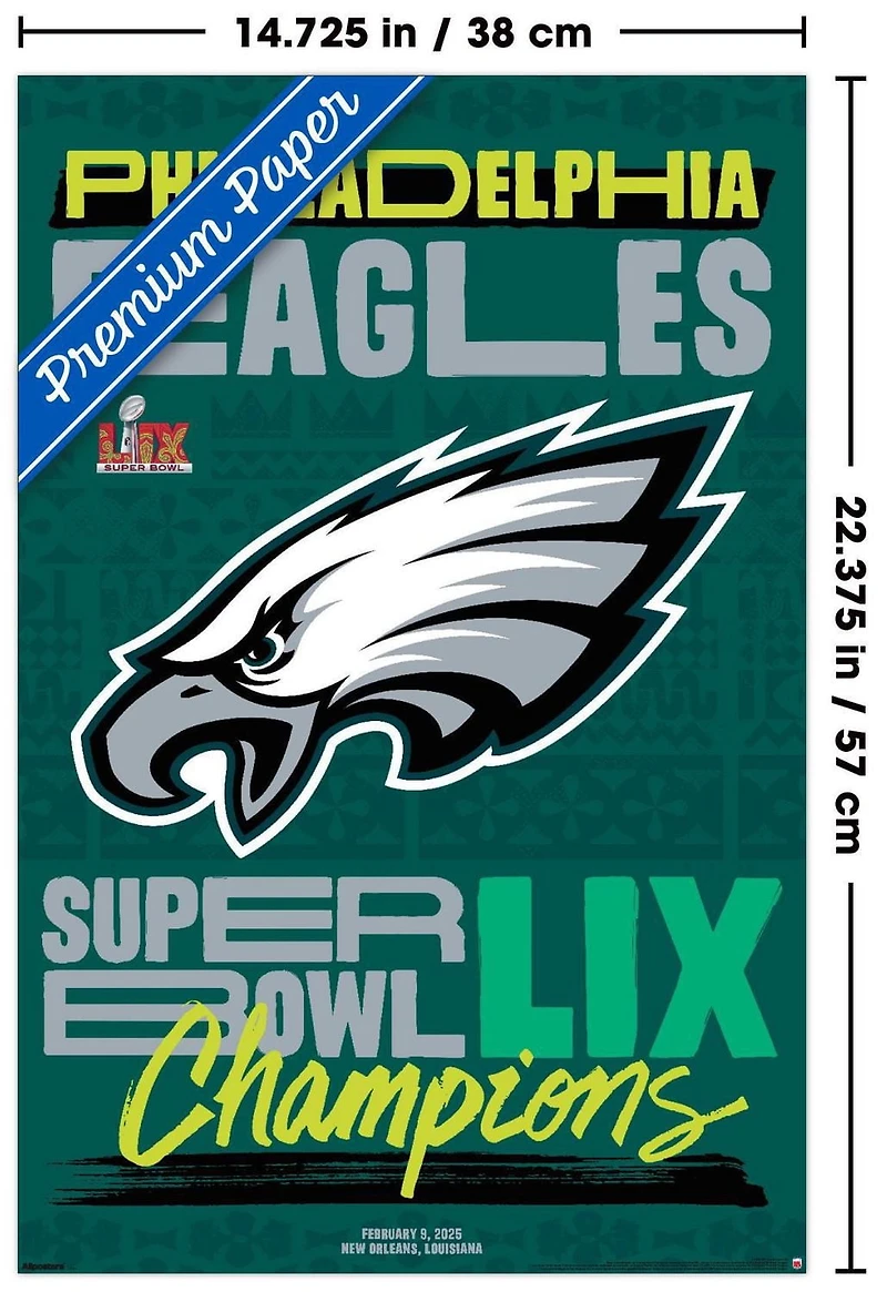 NFL Philadelphia Eagles - Super Bowl LIX Team Logo Wall Poster, 22.375" x 34" Framed