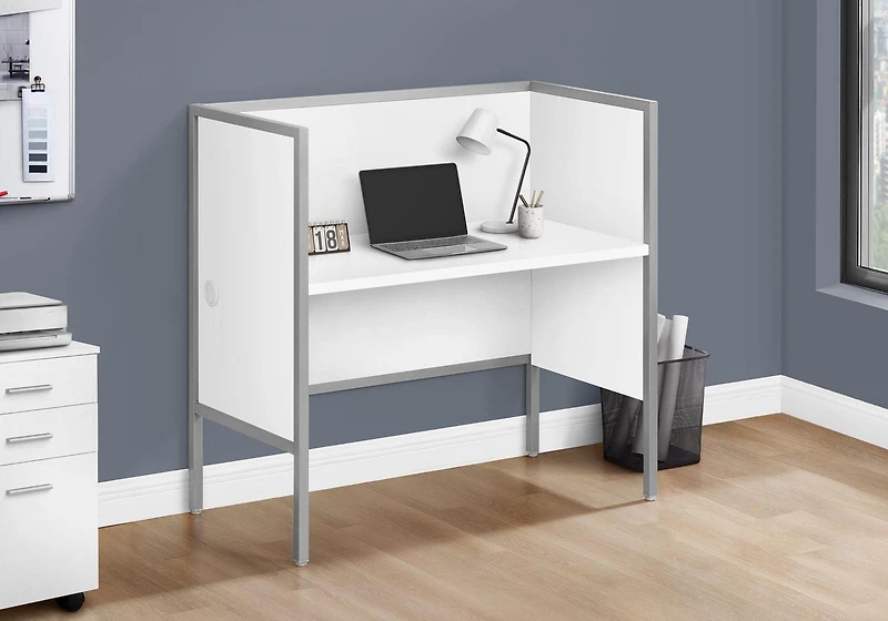 Monarch Specialties  Bureau A Cloison, 48"l, Bureau, Travail, Qualité Commerciale, Stratifié Blanc, Métal Argenté, Contemporain, Moderne