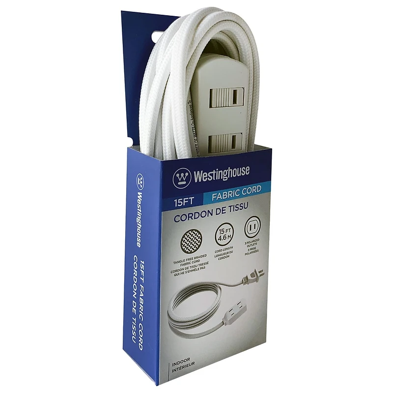 Rallonge en tissu blanc Westinghouse de 15 pi avec 3 prises