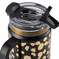 Thyme & Table 32oz Tumbler with Handle, Dual Straw Lid, Stainless Steel Double Wall Insulated, Black & Gold Dot