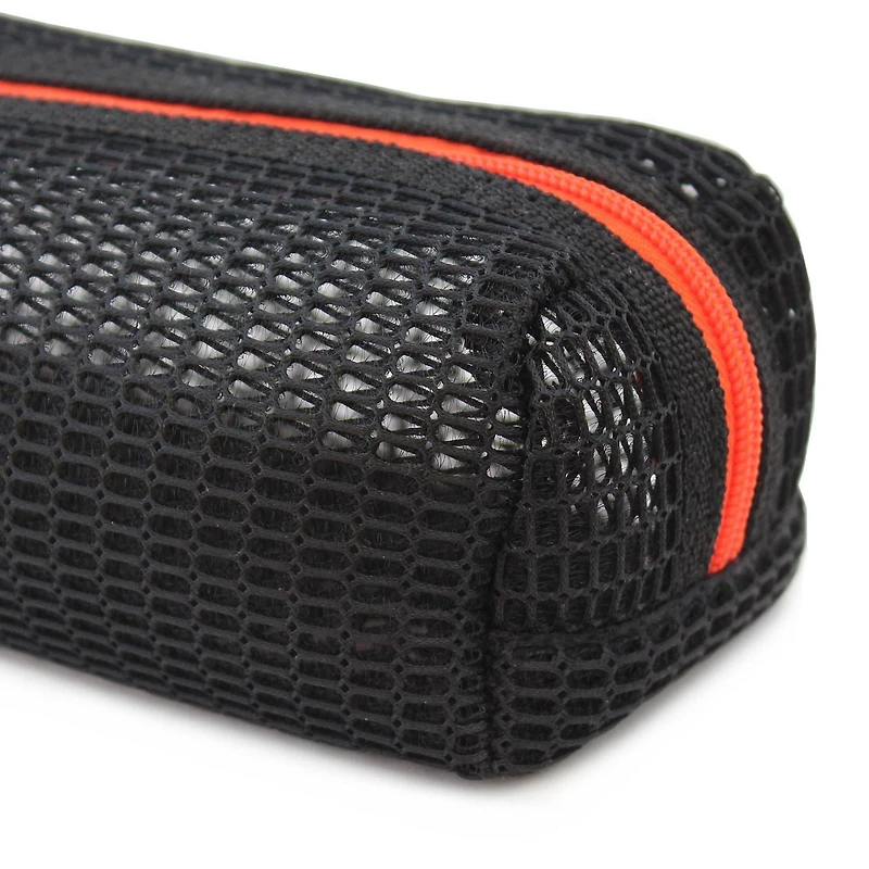 Pen+Gear Sporty Pencil Pouch in Black Mesh with Orange Zip