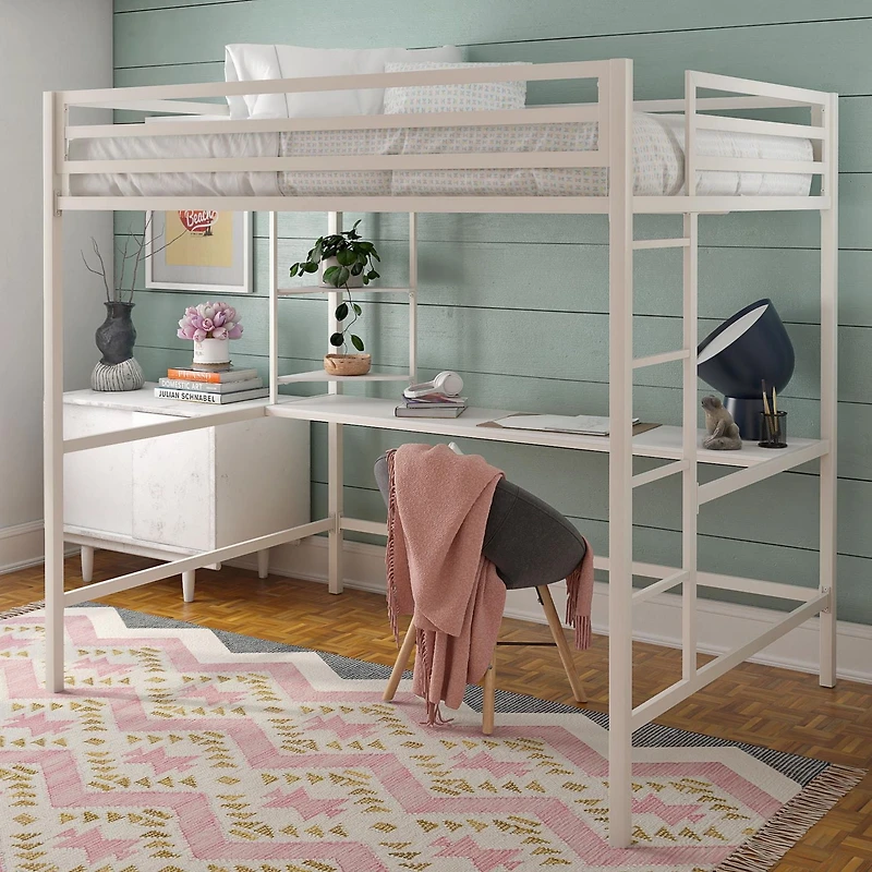 Novogratz Maxwell Metal Full Loft Bed with Desk & Shelves