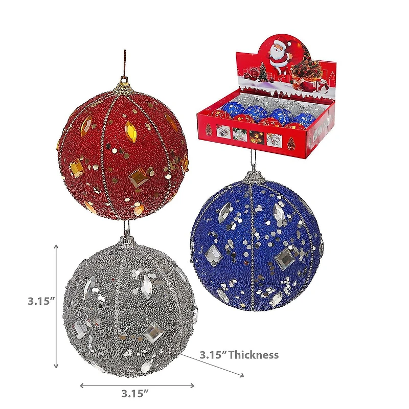 Christmas 8Cm Ornaments Beaded Gems   - Set of 12