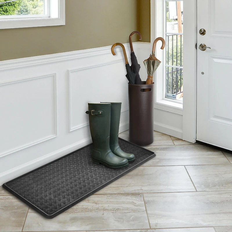 Mainstays  Black Rectangular Metro Rattan Boot Tray, 14-inch x 38-inch