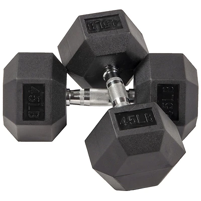 BalanceFrom Haltères hexagonales gainées de caoutchouc, paire de 45 lb, noir