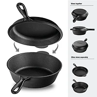 Granitestone Cast Iron 2-in-1 Cooker Set – Heavy Duty Pre-Seasoned 3 Qt Pan with 10” Skillet Lid