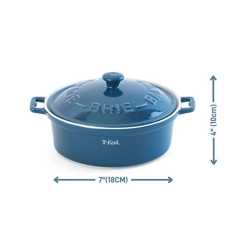 Plat de cuisson pour brie T-Fal en céramique avec couvercle et poignées (7 po/18 cm), bleu 7 po/18 cm