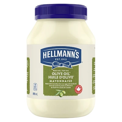 Hellmann’s Olive Oil Mayonnaise, Ideal for Fries, Burgers and Salads, Made with Canadian Free‑Run Eggs and Canola Oil, 890 ml Jar