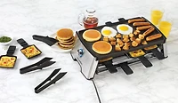 RICARDO Ensemble à Raclette Électrique Réversible, 18 Pièces, Pour 8 Personnes, Grille Réversible Antiadhésive The Rock, Contrôle de Température, 1500 Watts