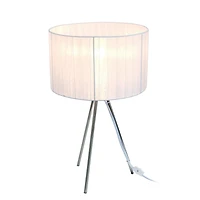 Simple Designs Brushed Nickel Tripod Table Lamp with Pleated Silk Sheer Shade