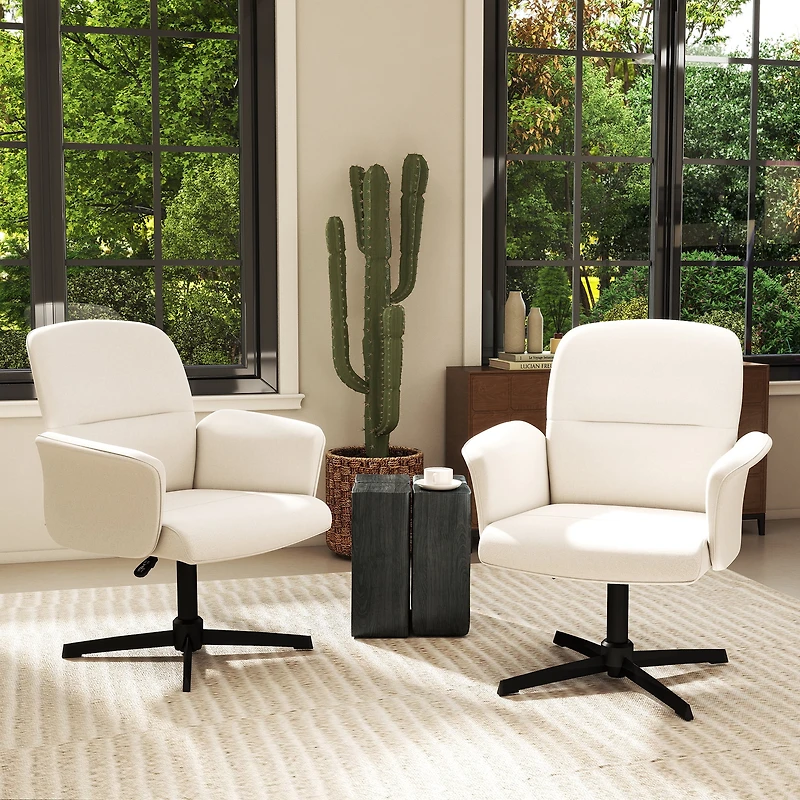 Lot de 2 fauteuils pivotants et ergonomiques Homy Casa, hauteur réglable, en chenille beige, pour salon