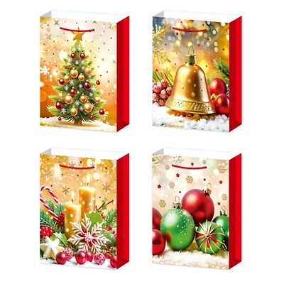 Christmas Gift Bags (Gold Decorations) (Asstd) (Large) - Set of 12