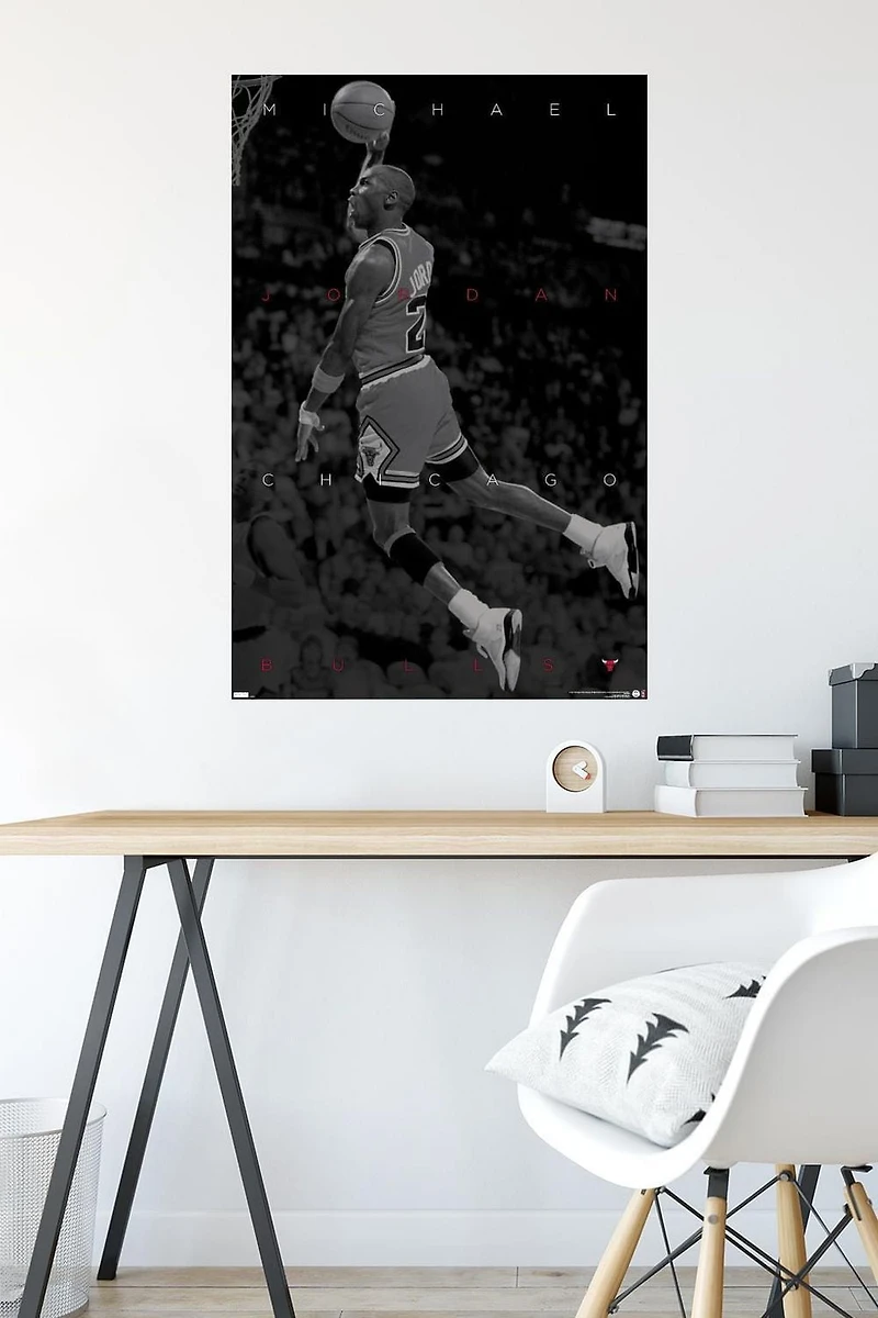 Michael Jordan - Black and White Wall Poster, 22.375" x 34" Framed