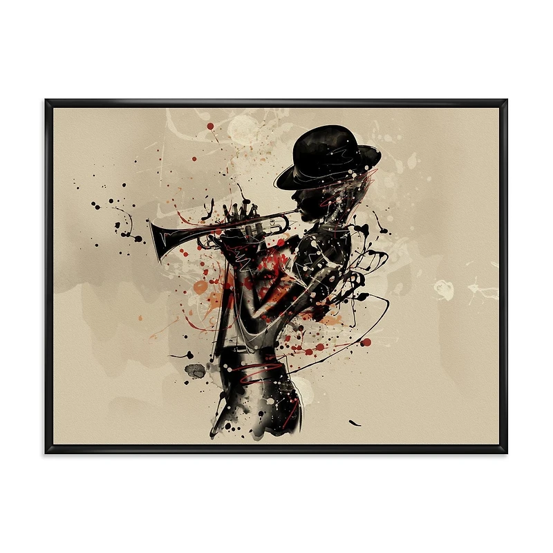 Designart Woman Playing Jazz Trumpet FLOAT FRAME WALL ART