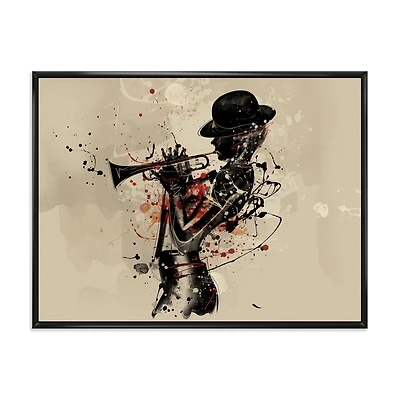 Designart Woman Playing Jazz Trumpet FLOAT FRAME WALL ART