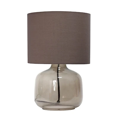 Lampe de table en verre Simple Designs avec abat-jour en tissu, fumée avec abat-jour gris