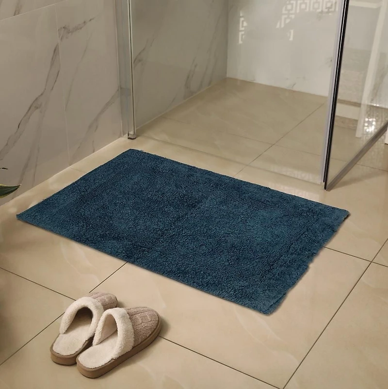 Blue Essential Cotton Indoor Bathmat – 20 Inch x 30 Inch, Soft and Absorbent Bathroom Rug