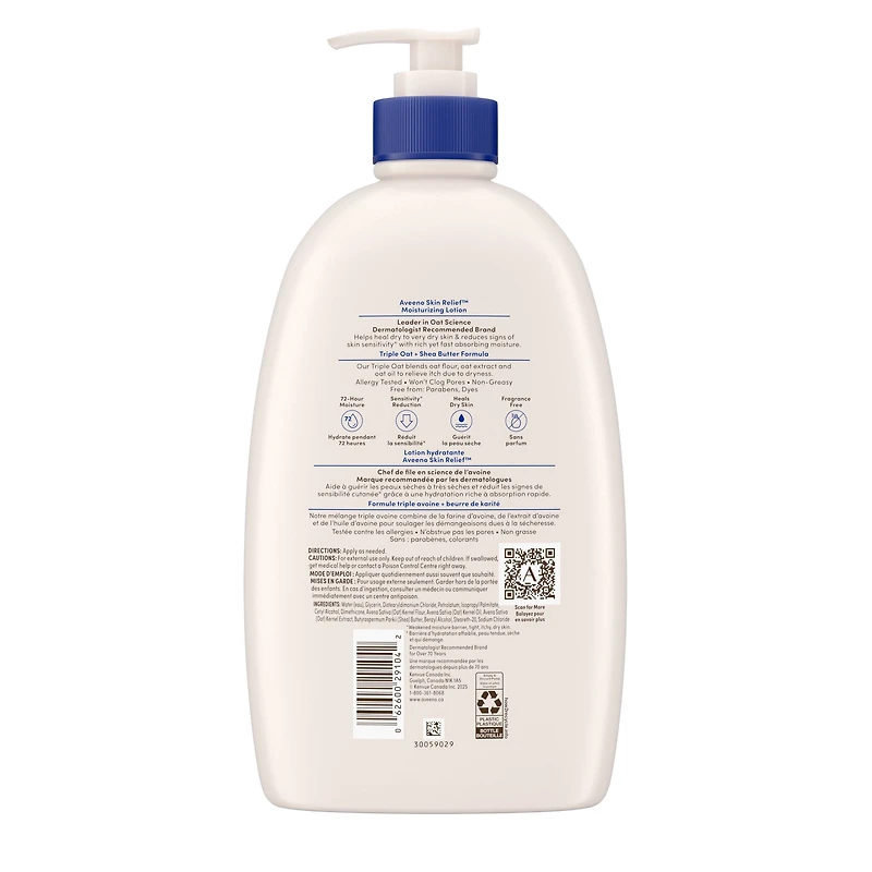 Lotion hydratante apaisante Aveeno pour le corps, avec beurre de karité, avoine, diméthicone; hydratant corporel pour la peau sèche, sans parfum