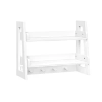 Kids 2-Tier Ladder Wall Shelf with Hooks - White