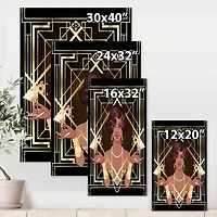 Designart Femmes Rétro En Géométrie Art Déco Dorée I Art mural sur toile