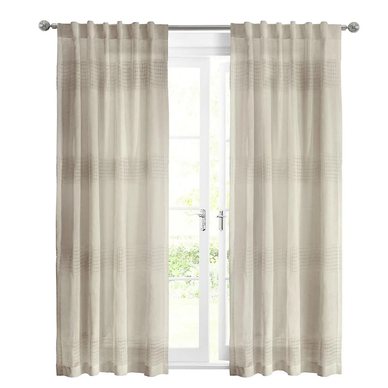 Loft Living Leah Faux Linen Back Tab Single Curtain Panel Light-filtering 52" x 95" in Linen