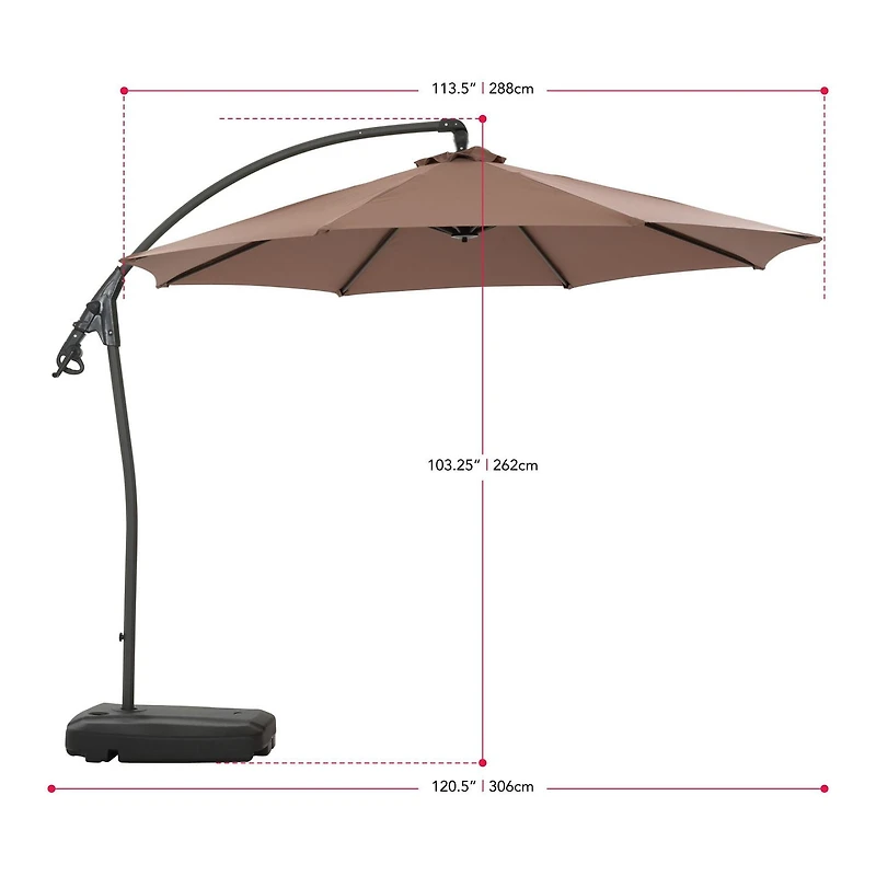 Parasol de terrasse en porte-à-faux CorLiving Endure de 9,5 pieds avec base à roulettes remplissable et cadre en aluminium et acier