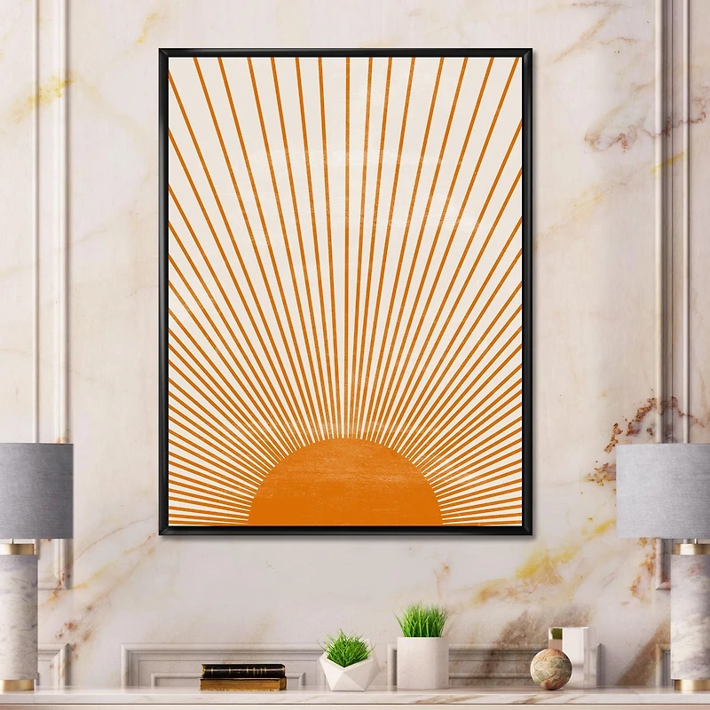 Designart Imprimé soleil orange III ART MURAL À CADRE FLOTTÉ
