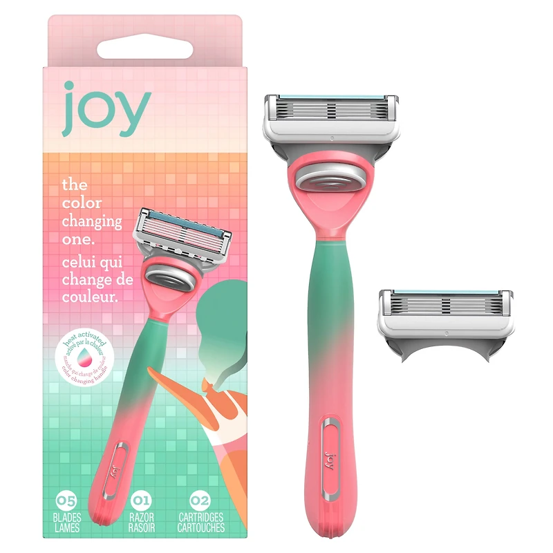 rasoir joy qui change de couleur pour femmes, trousse de rasage avec 1 manche + 2 cartouches de rechange