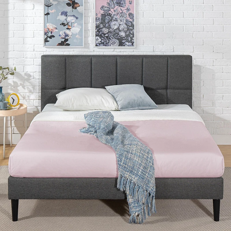 Zinus Lottie Cadre de lit plateforme tapissier avec tête de lit, gris foncé
