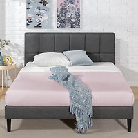Zinus Lottie Cadre de lit plateforme tapissier avec tête de lit, gris foncé