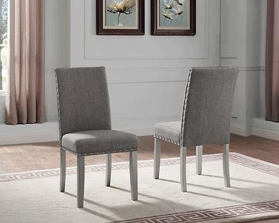 Bella Dining Chair with Nail-Head Trim, Set of 2, Light Grey