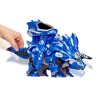 Armorsaurs Armor-Up Triceratops Dinosaur Cobalt Toy Figure with 7 Removable Armor Pieces, Tail-Triggered Chomp, Pilot Pod Compatible, Kids, Boys, Girls, Ages 6+