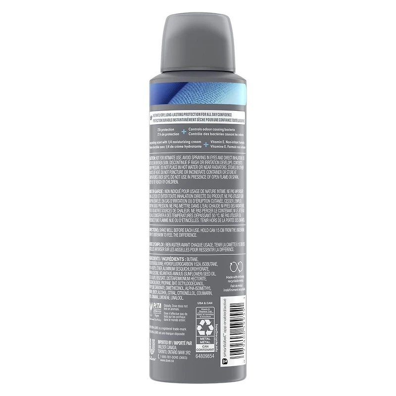 Dove Men+Care Antisudorifique Déodorant en Spray Sec Anti-Traces Blanches et Taches Jaunes, Protection contre la Transpiration et les Odeurs pendant 72 heures, Défense contre les Taches Propres avec l 107g
