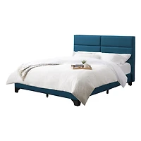 CorLiving Bellevue Upholstered Adult Full Bed Frame with Wide-Rectangle Tufted Headboard and Slats - No Box Spring Required
