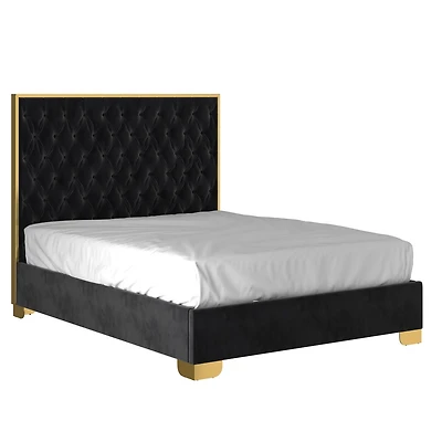 Lit, 60 po Contemporaine en Velours et Métal - Noir et Or