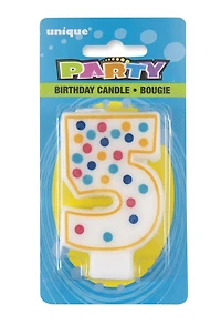 Polka Dot Number "5" Birthday Candle, Shaped like the number 5
