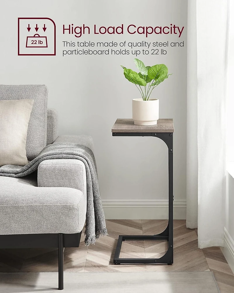 Boutique Home Table d'appoint de canapé en forme de C, idéale pour le coin-détente, le salon, le plateau TV – Gris