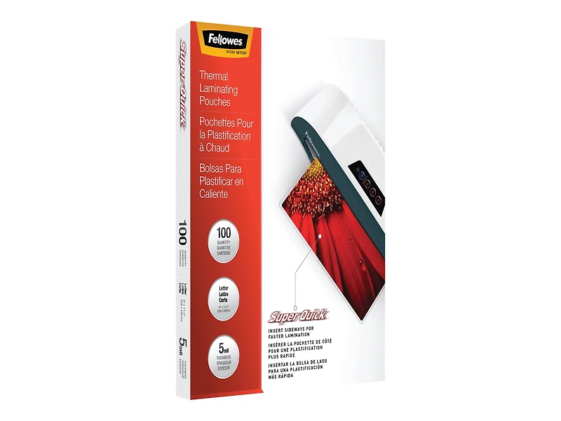 Fellowes® Super Quick Laminating Pouches, Letter, 5 mil, 100 pack