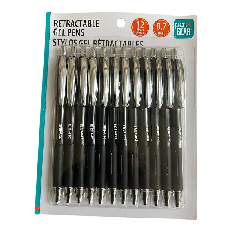 Pen+Gear Retractable Gel Pens, .7mm, Medium Point,12ct, Black, Retractable Gel Pens 12ct,Black